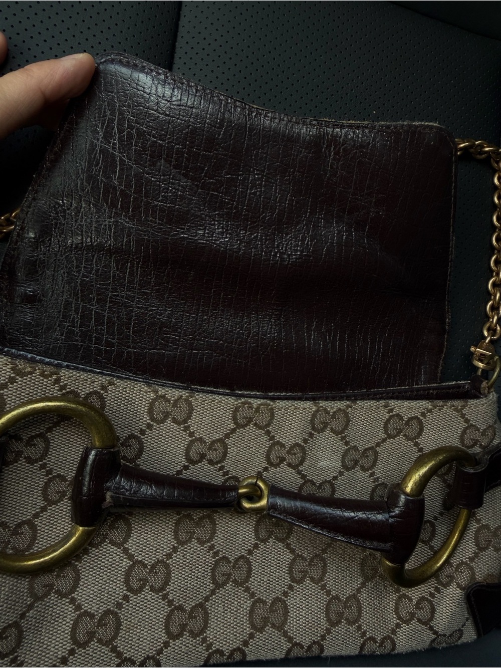 Vintage Gucci Horsebit GG Canvas Chain Shoulder Bag Brown Tom Ford Era - Picture 13 of 16